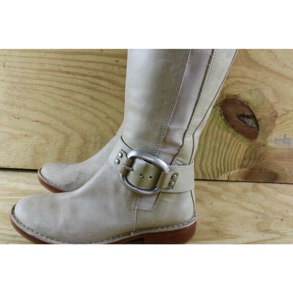 Fossil Boots Womens 6 White Cement Big Buckle Riding Equestrian Tall Zip - Picture 6 of 10